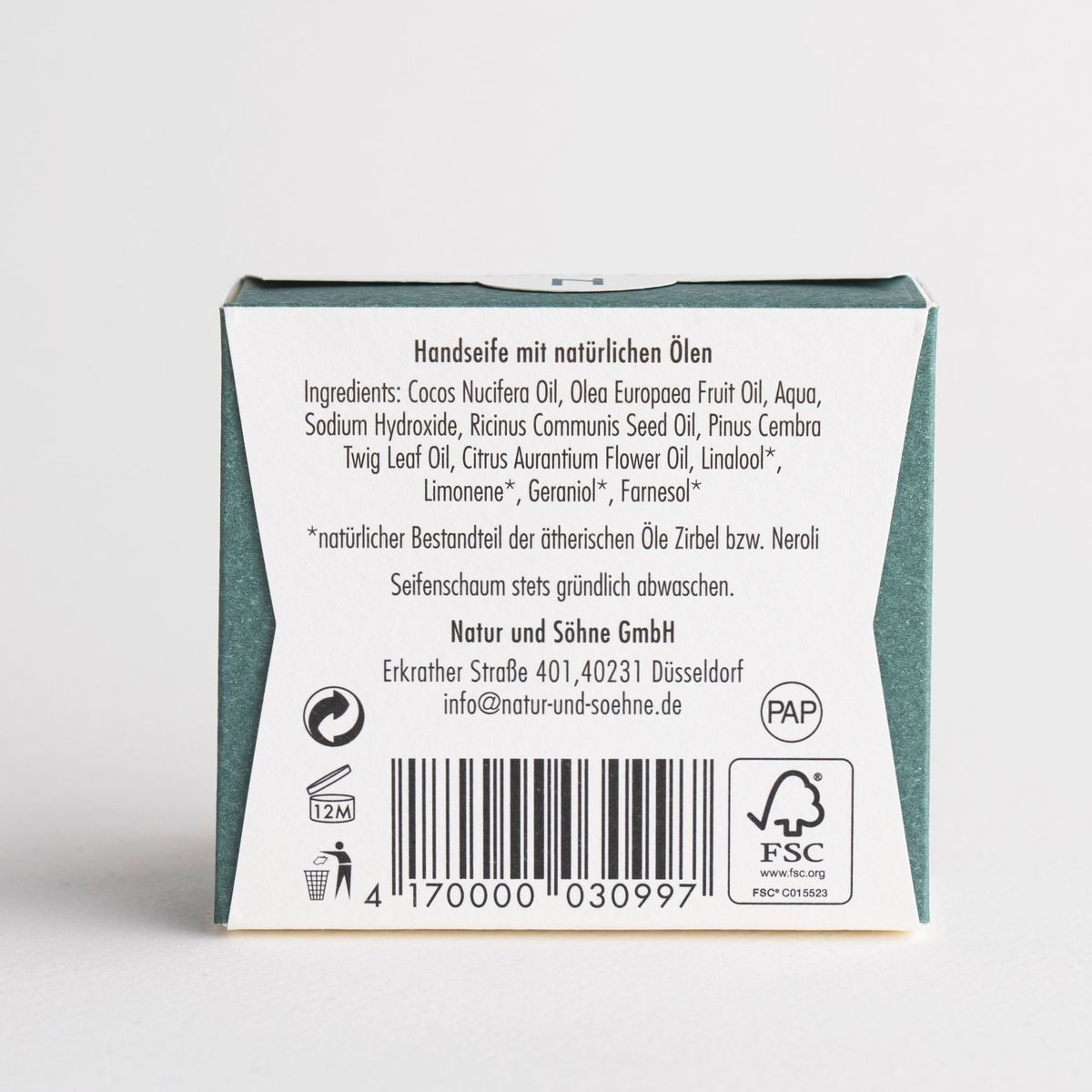 Naturseife Zirbel und Neroli, verpackt